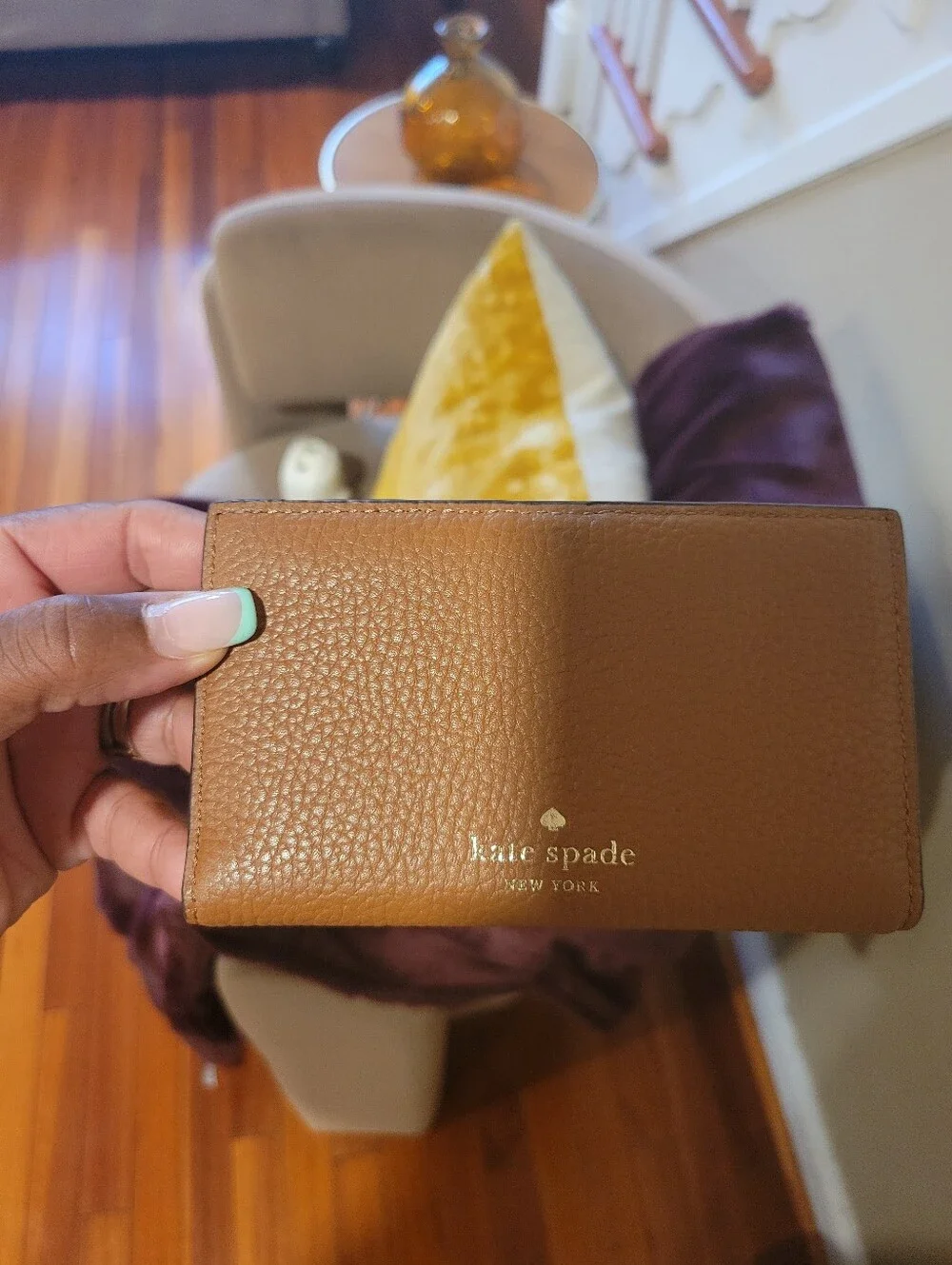 Kate Spade Leather Tassel Bow Zip Wallet in Tan